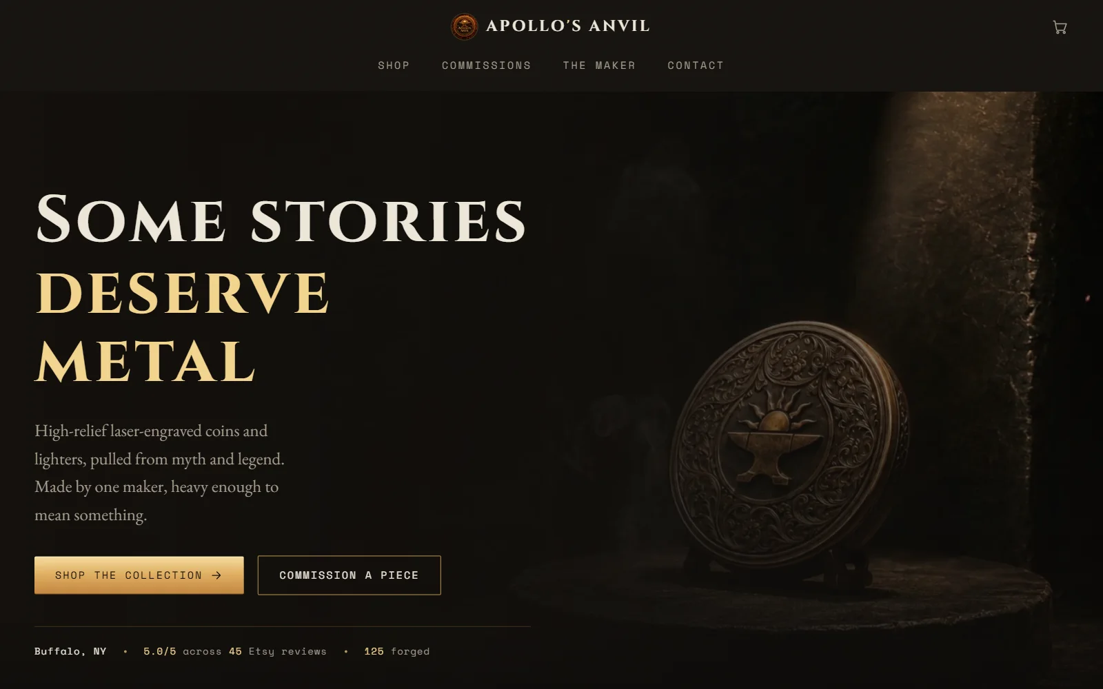 Apollo's Anvil homepage on a desktop screen