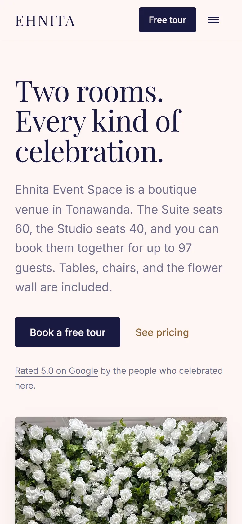 Ehnita homepage on mobile