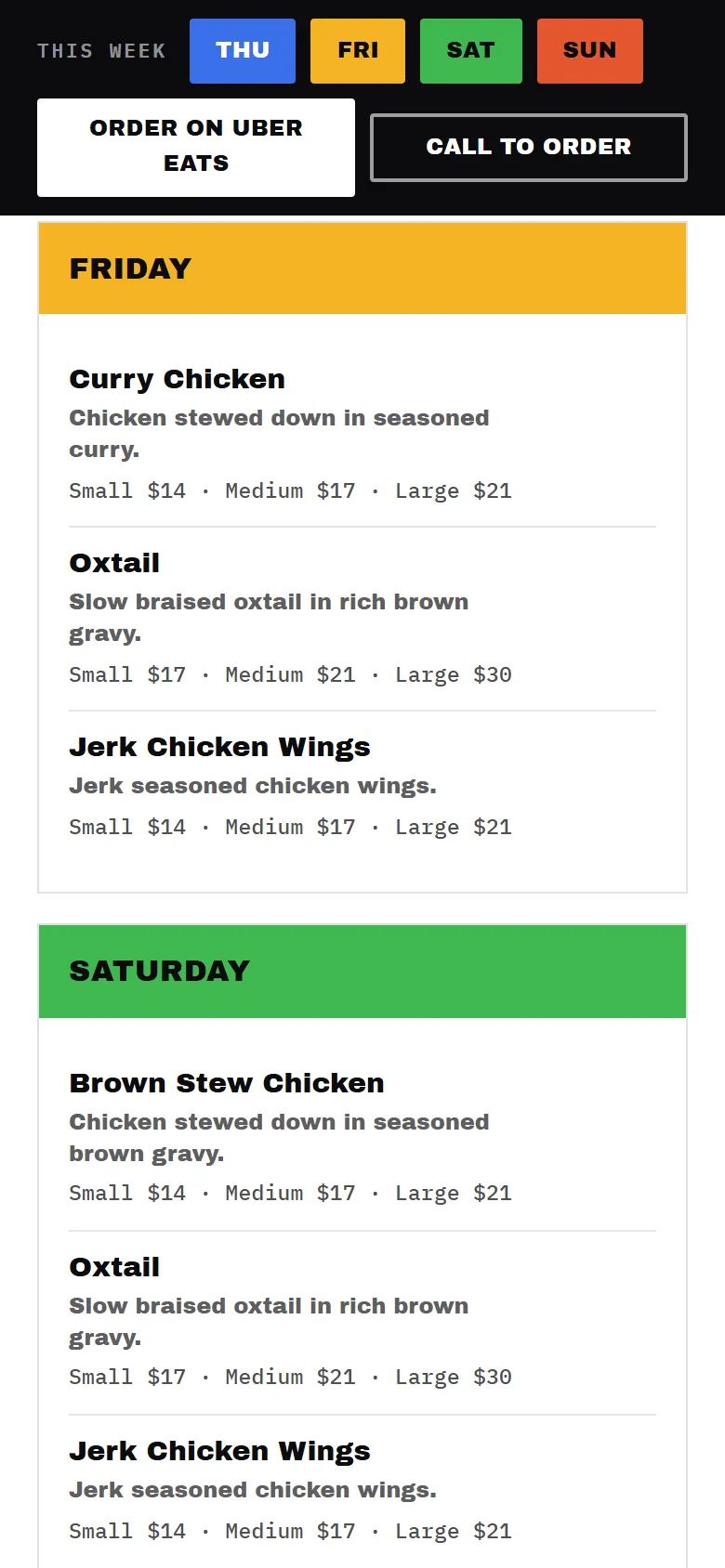 Sherrie's menu on mobile